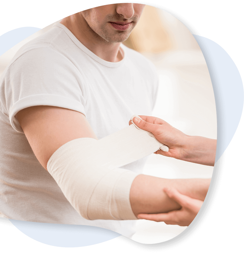 putting bandage on elbow